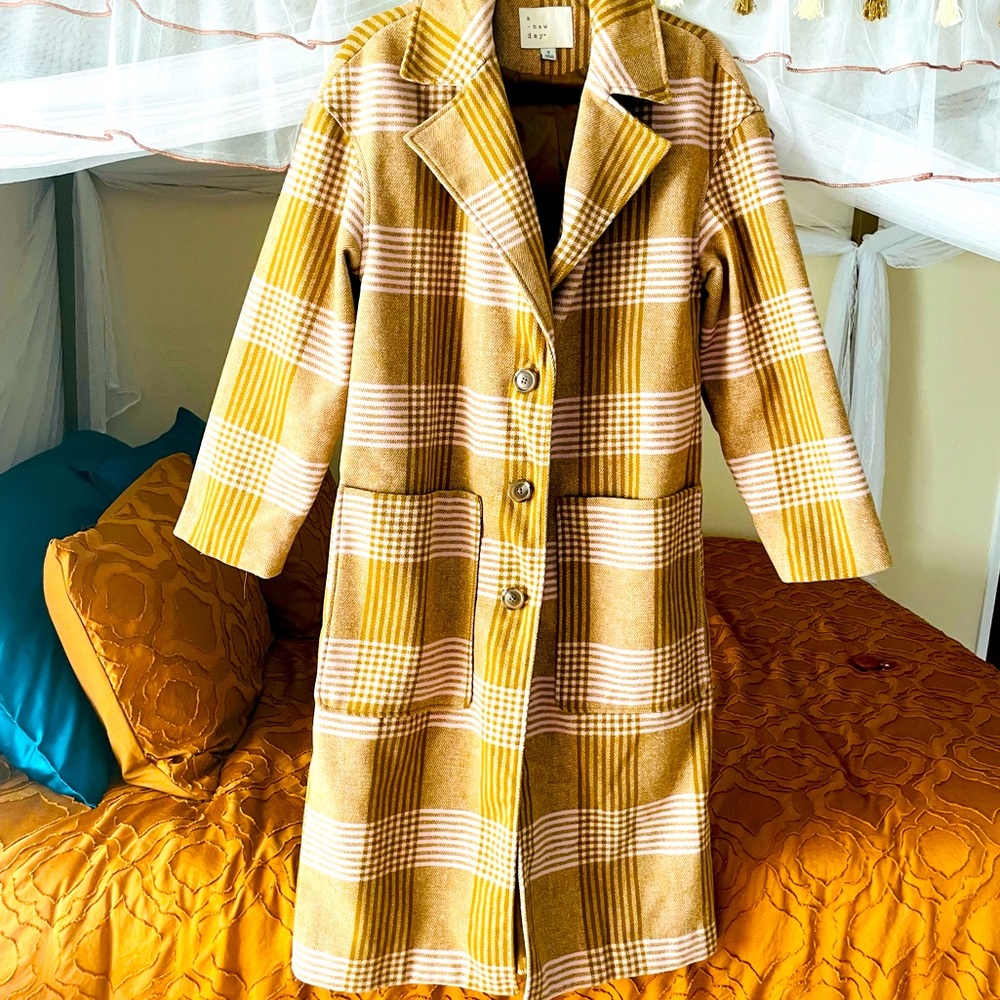 Long plaid pea coat